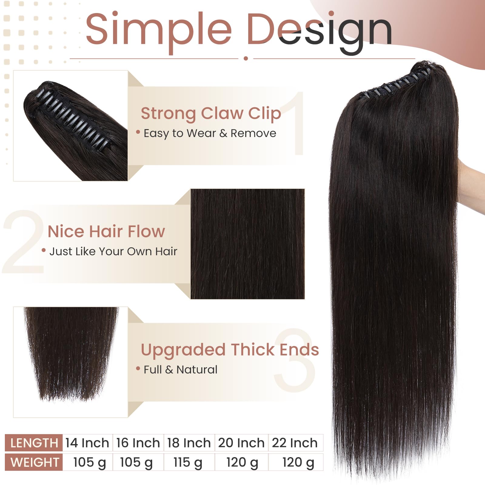 Elailite Human Hair Ponytail Extension Real Hair Claw on Natural HairPiece Straight (#1B Natural Black, 14 Inch) - Image 4
