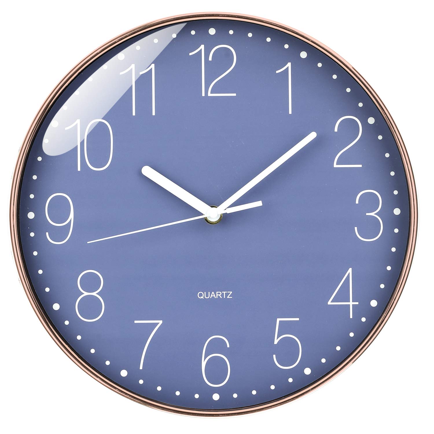 EMITDOOG Wall Clock Navy Blue Modern Rosegold Frame, Quality Silent Sweep Quartz Wall Clock （Battery Operated）, Decor for Home Living Room Bedroom Kitchen School(12 Inch)