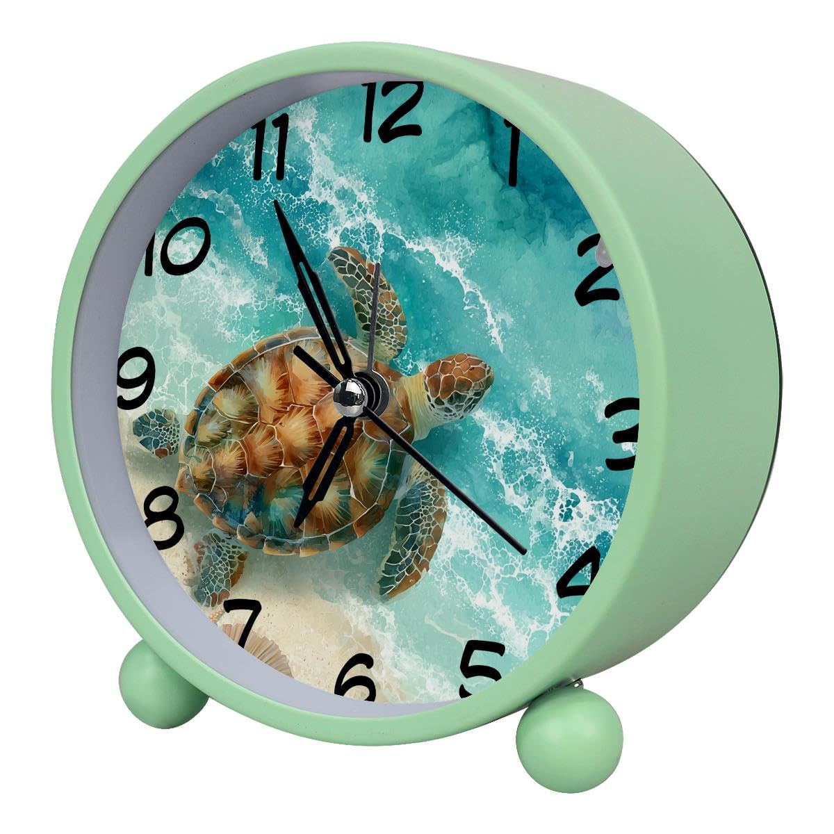 Luoweisi Analog Alarm Clock Beach Turtle Starfish, Silent Non-Ticking with Night Light, Battery Operated, Round Desk Alarm Clock for Office, Bedroom, Elderly, Adults, Children, Student Gifts