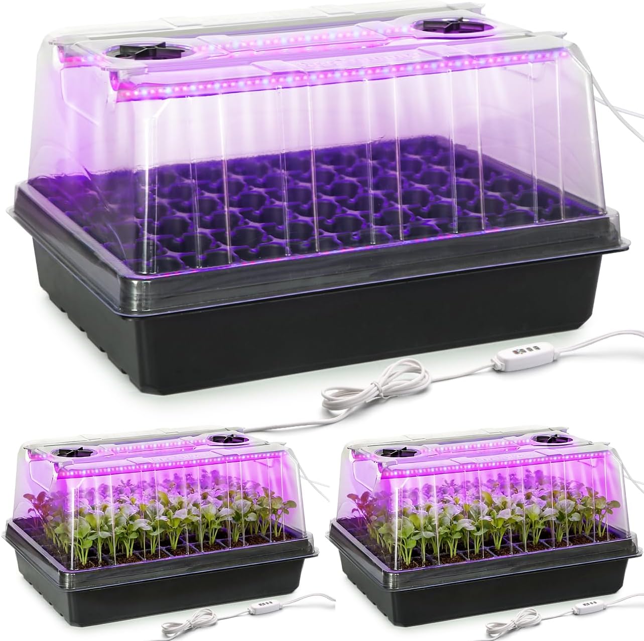Seed Starter Tray with Grow Lights - 3-Pack 54 Cell Seedling Starter Kit, 5