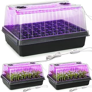 Seed Starter Tray with Grow Lights - 3-Pack 54 Cell Seedling Starter Kit, 5" Tall Humidity Dome & 2.8" Deep Cells, 96-LED Price In India