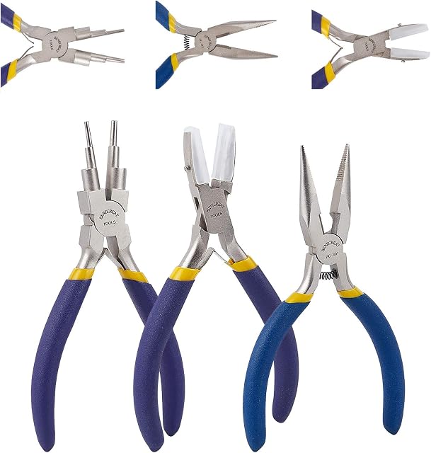 BENECREAT 3 Pieces Jewelry Plier Tool Set, 6 in 1 Bail Making Looping Pliers Double Nylon Jewelry Pliers and Chain Nose Jewelry Pliers for DIY Beading Craft Making Project