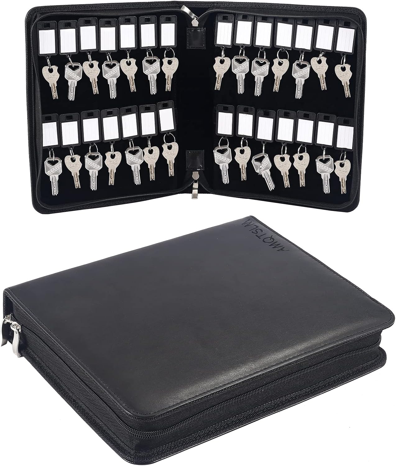Buy Portable Zippered Key Organizer, Leather Key Box with 28 Key Binder