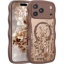 DOMAVER for iPhone 17 Pro Max Case, Cute Curly Wave Edge Cases with Flower Pattern for Women Girls, [Compatible with Magsafe] Slim Fit Protective Cover for iPhone 17 Pro Max 6.9 inch, Brown