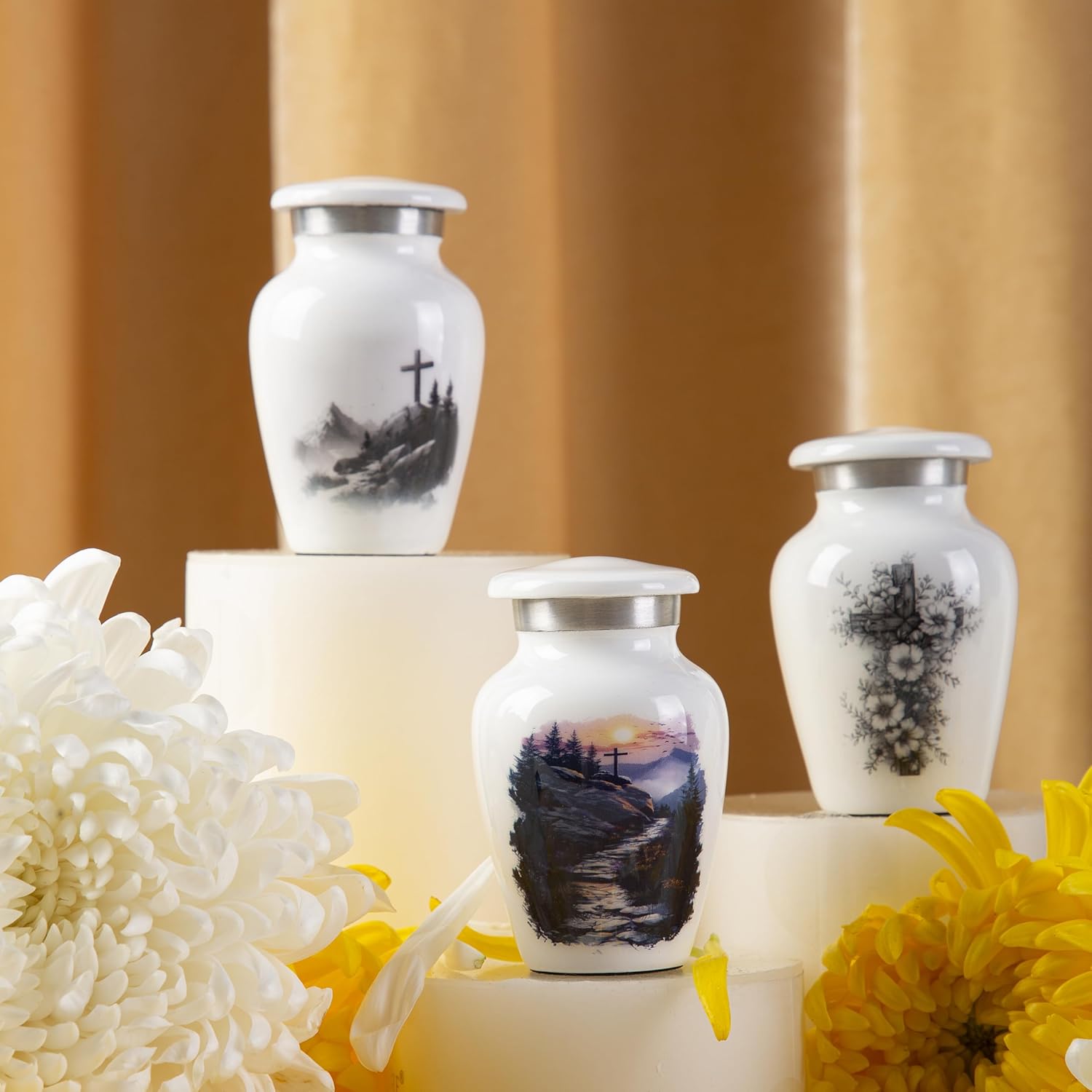 Mini Keepsake Urn for Human Ashes – Small Christian Cross Memorial Urn – Decorative Metal Funeral Keepsake for Family Remembrance - Image 7