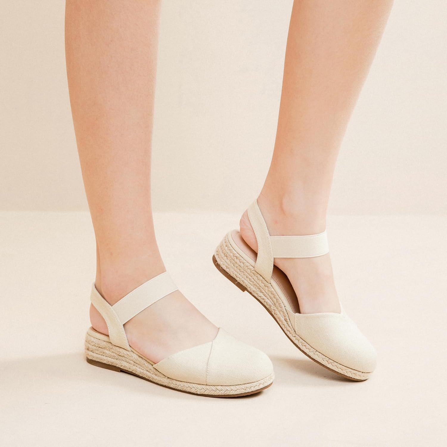 Ataiwee Women's Platform Wedge Heel Espadrille Sandals - Adjustable Elastic Ankle Strap, Slip-On lightweight Rubber Sole, Comfortable Insole, Close-Toe Casual Summer Sandals. - Image 2