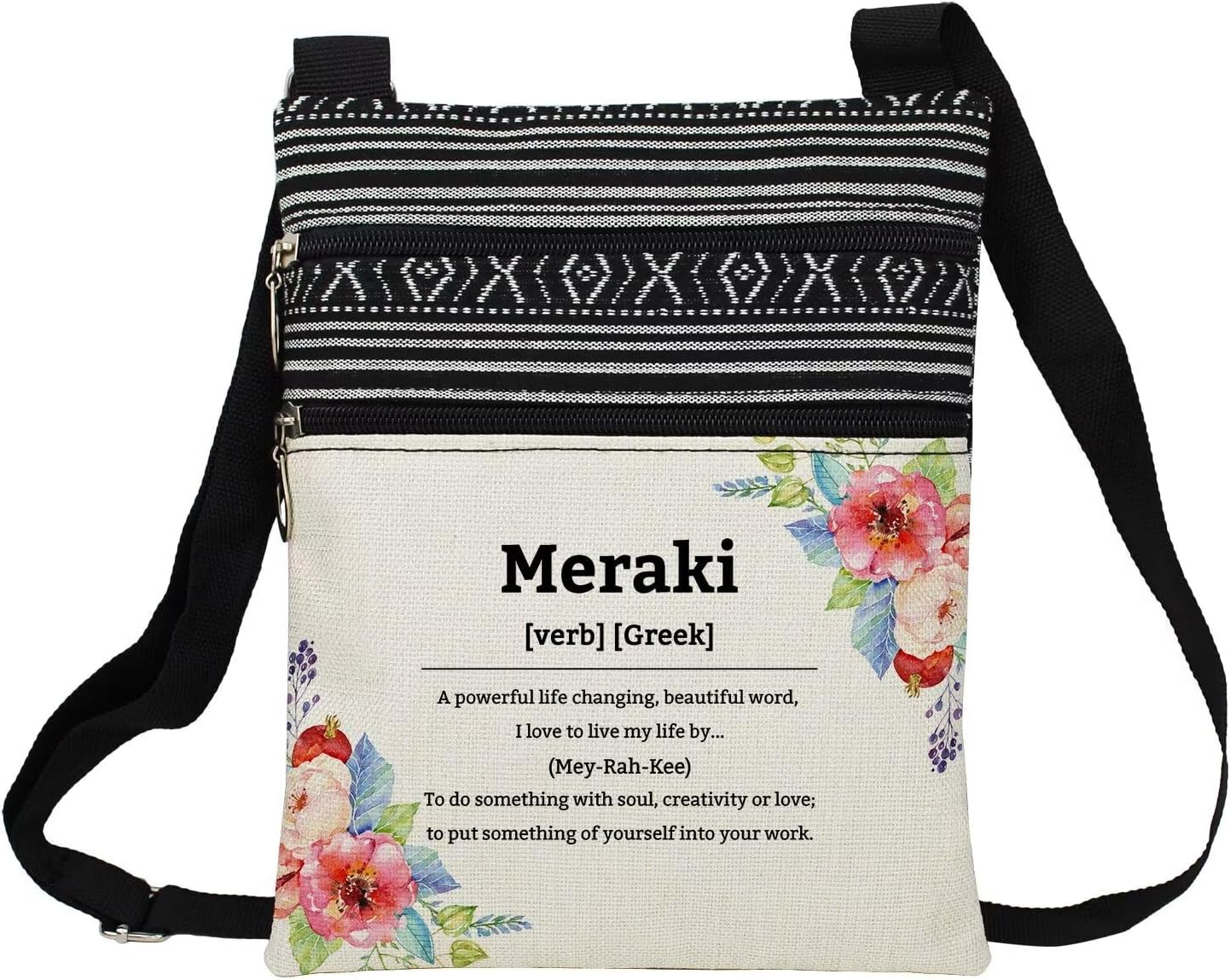 Greek Inspirational Definition Messenger Bag Small Ethnic Pattern Printed Adjustable Strap Crossbody Zipper Bag Phone Organizer Wallet Cute Shoulder Handbag for Women