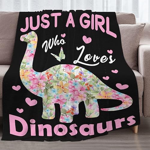 Miniatura 2 de Manta de dinosaurio para niñas, solo una niña que ama a los dinosaurios, regalo de dinosaurio para niñas y mujeres, bonito patrón de flores,