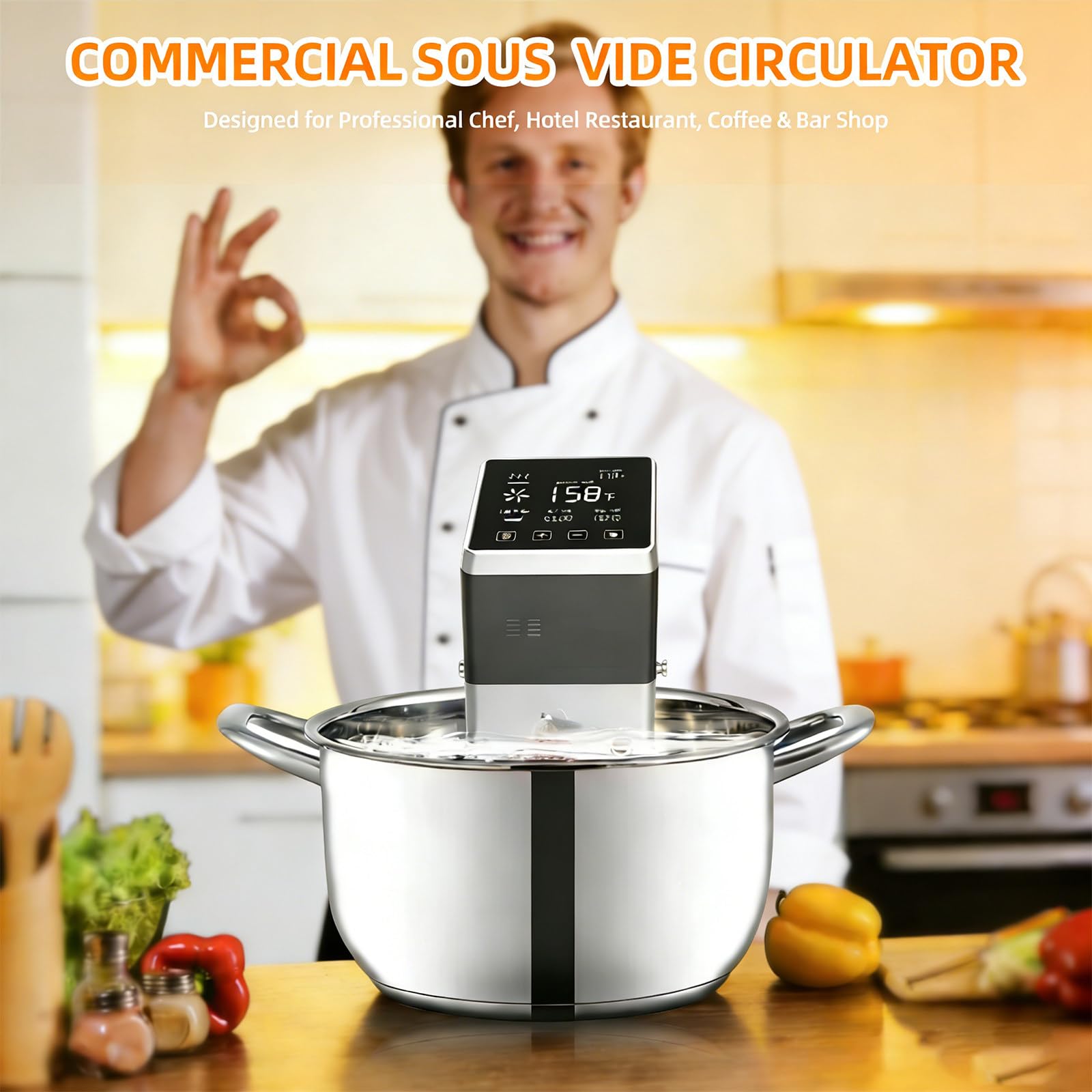 Cocinero Circulador Sous Vide de 1600W con Pantalla Táctil, Calentamiento Rápido, para Chefs, Carnes, Mariscos y Verduras en Casa