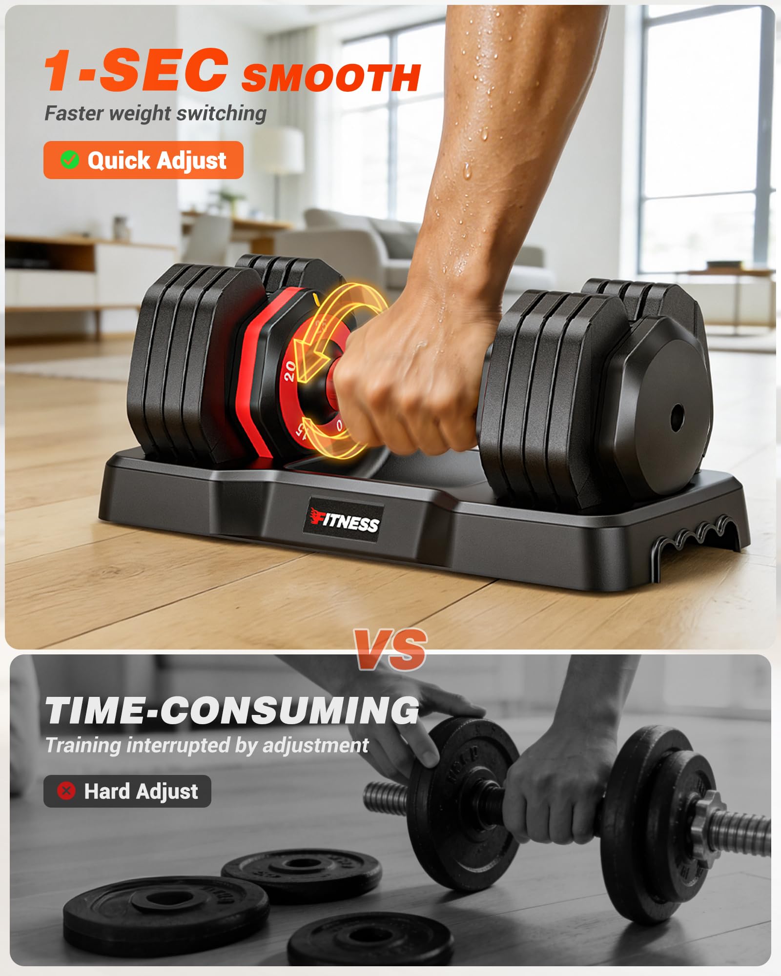Adjustable Dumbbell Set, Quick Adjust Free Weights for Home Gym | 25/55/80LB Weight Dumbbells w/Non-slip Grip, Dual-lock Safety, Space-saving Design for Strength Training
