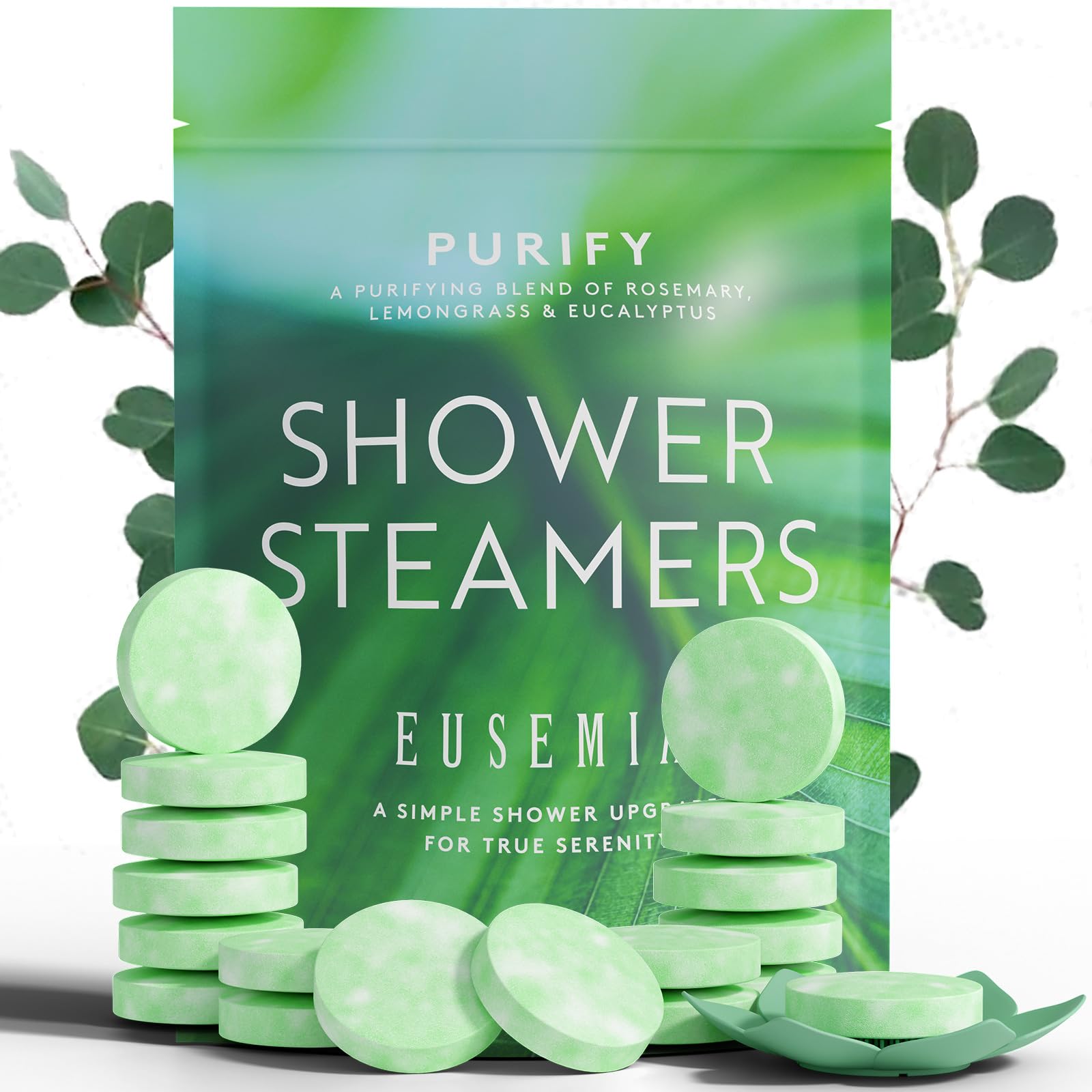 Eucalyptus Shower Steamers for Stress Relief-Aromatherapy Shower Bombs with Mint Natural Essential Oils for Women & Men,Cold and Flu Relief,Stress Relief Shower Tablets with Tray for Relaxation,18pcs