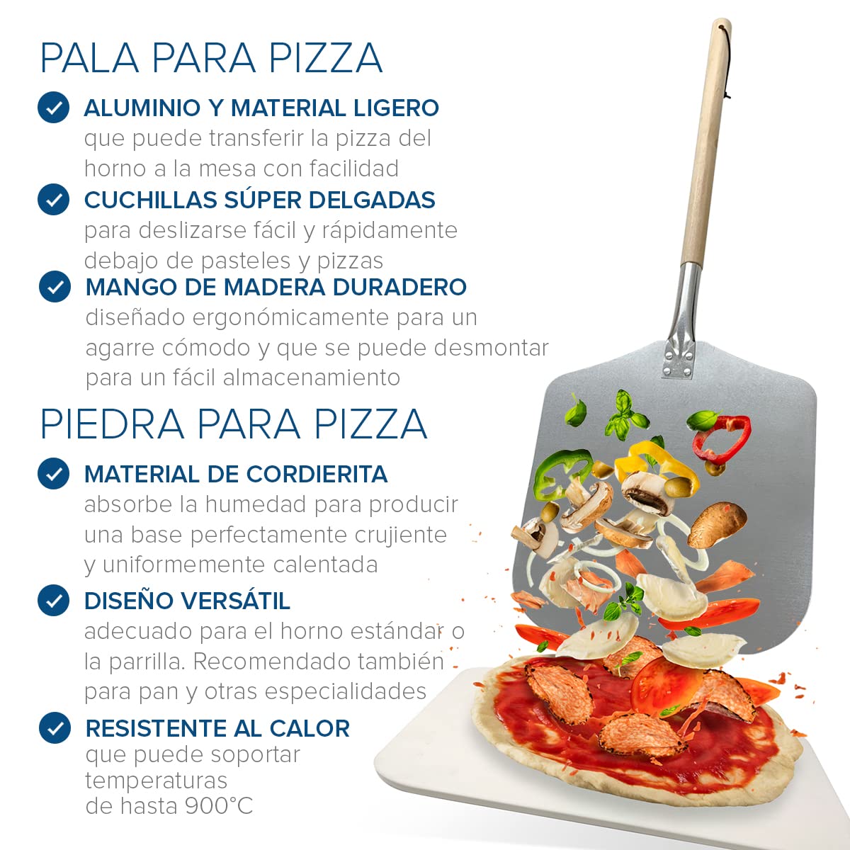 Joeji's Kitchen Piedra para Pizza Horno Pala de aluminio con mango, Piedra de Pizza para Horno de Pizza pala pizza horno, Deslizador de pan