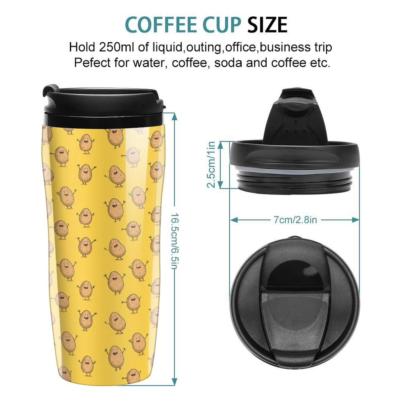 Tasse à café de voyage, isotherme réutilisable pour l'extérieur, motif pommes de terre mignonnes, parfaite pour les boissons chaudes ou froides, écologique et durable