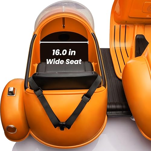 Miniatura 8 de Motocicleta eléctrica Vespa con sidecar con licencia - Auto eléctrico de 12 V para niños y niñas - 2 plazas con compartimento de almacenamiento,