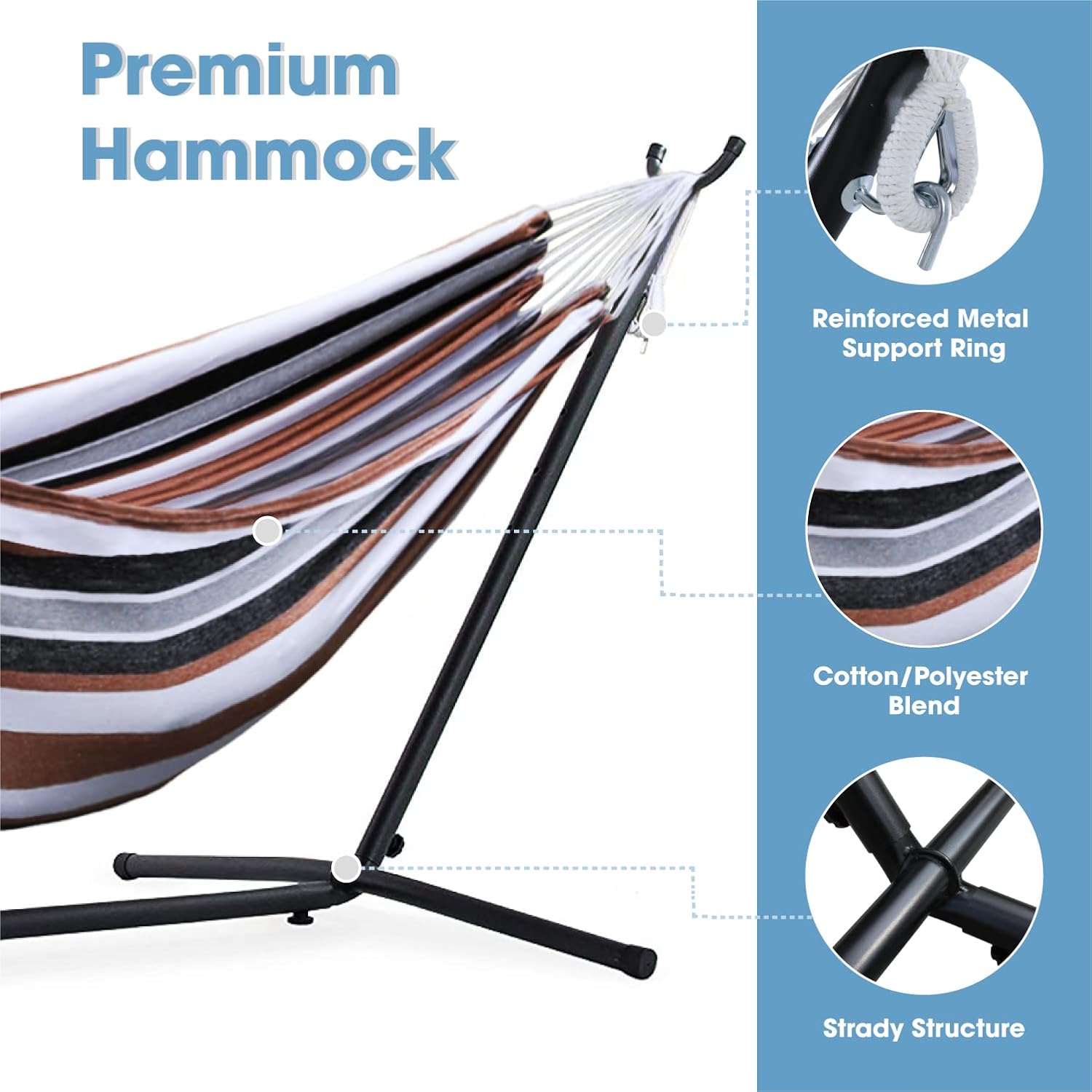 550lbs Capacity Double Hammock Adjustable Hammock Bed with 10ft Heavy Duty Steel Stand Includes Portable Carrying Case, Easy Set up