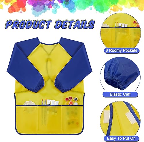 Miniatura 3 de 36 piezas de batas de arte para niños, impermeables, delantales de manga larga con 3 bolsillos para niñas y niños, suministros de pintura, edad de 2