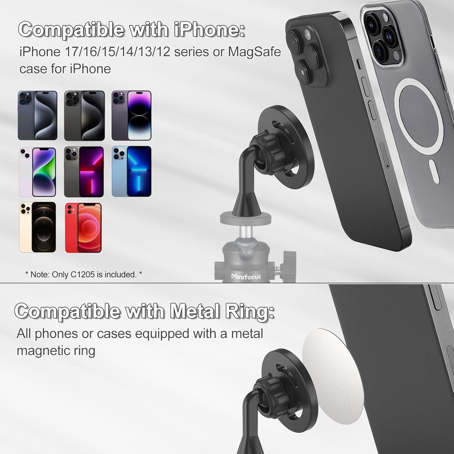Magnetic Phone Tripod Mount Adapter with 1/4"-20 Screw Hole, Compatible with Magsafe for iPhone 17/16/15/14/13 Plus Pro Max Mini Series, Adjustable Phone Holder for Tripod, Ring Light, Selfie Sticks - Image 2