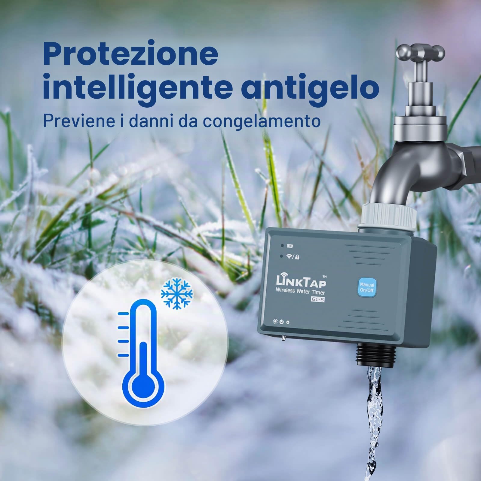 LinkTap G1S Computer per Irrigazione Intelligente - Richiede Gateway - Programmatore di Irrigazione con Smart App, Riconosce Le Condizioni Meteo, Accesso Remoto, 2 Anni di Durata della Batteria, IP66 | Programmatore Smart Auto da Rubinetto per Giardino, P