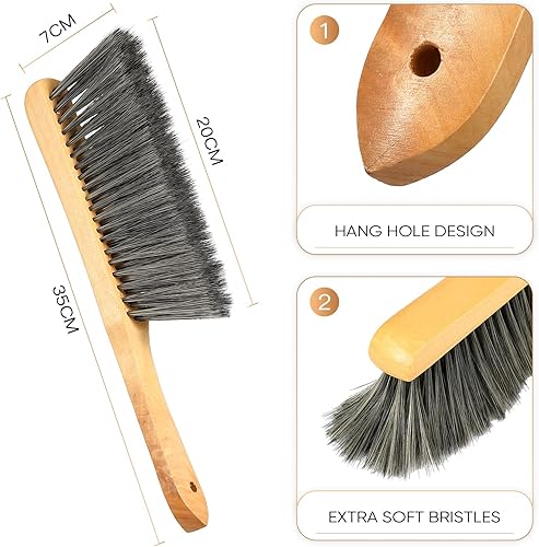 Vista 22 de Patelai 2 cepillos de banco de madera, cerdas suaves, mango de madera largo, marrón
