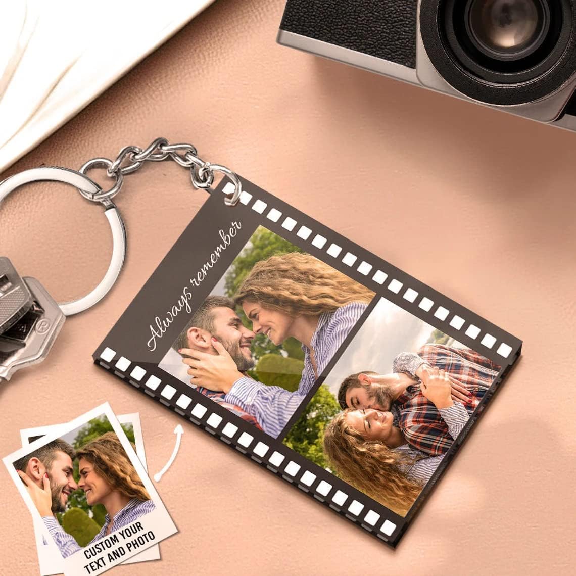 Custom Film Strip Photo Acrylic Keychain with Text, Personalized Camera Memory Reel Gifts image 2