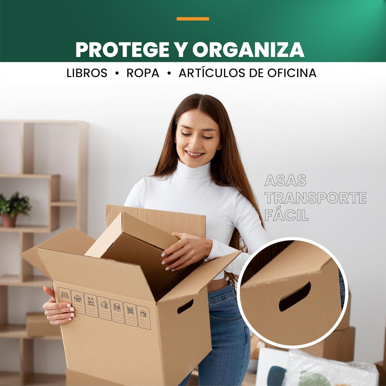 GROWMANIA Pack 20 Cajas de Cartón 50 x 30 x 30 | Cajas Ultra Resistentes para Mudanza y Almacenaje con Iconos Identificativos y Asas Fácil Transporte Marron | Aptas para Envíos