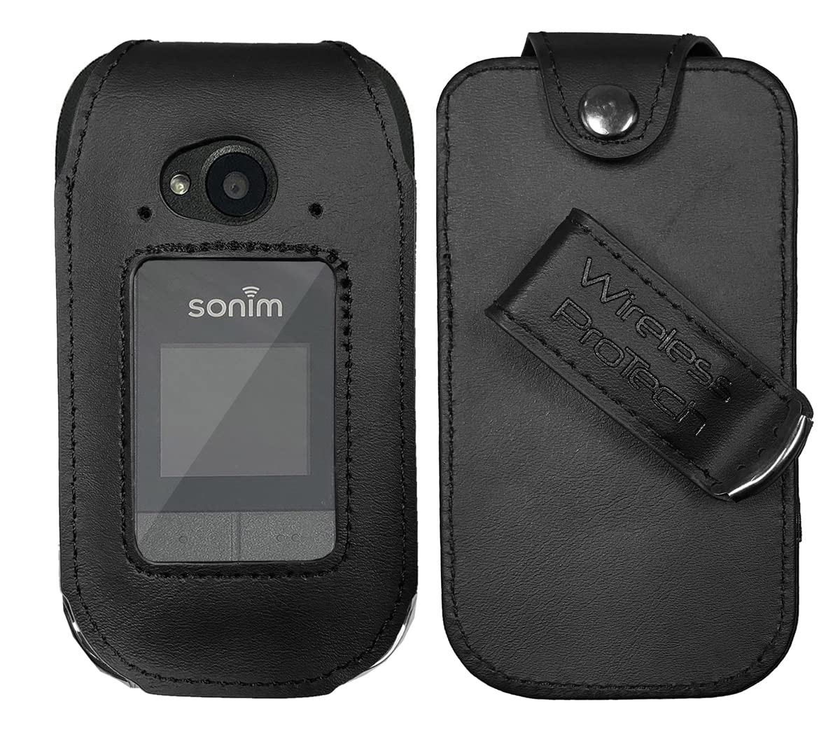 Wireless ProTech Case with Clip Compatible with Sonim XP3 Plus Phone Model XP3900, Form Fitted Leather Case, Rotating Belt Clip, Built-in Screen &
