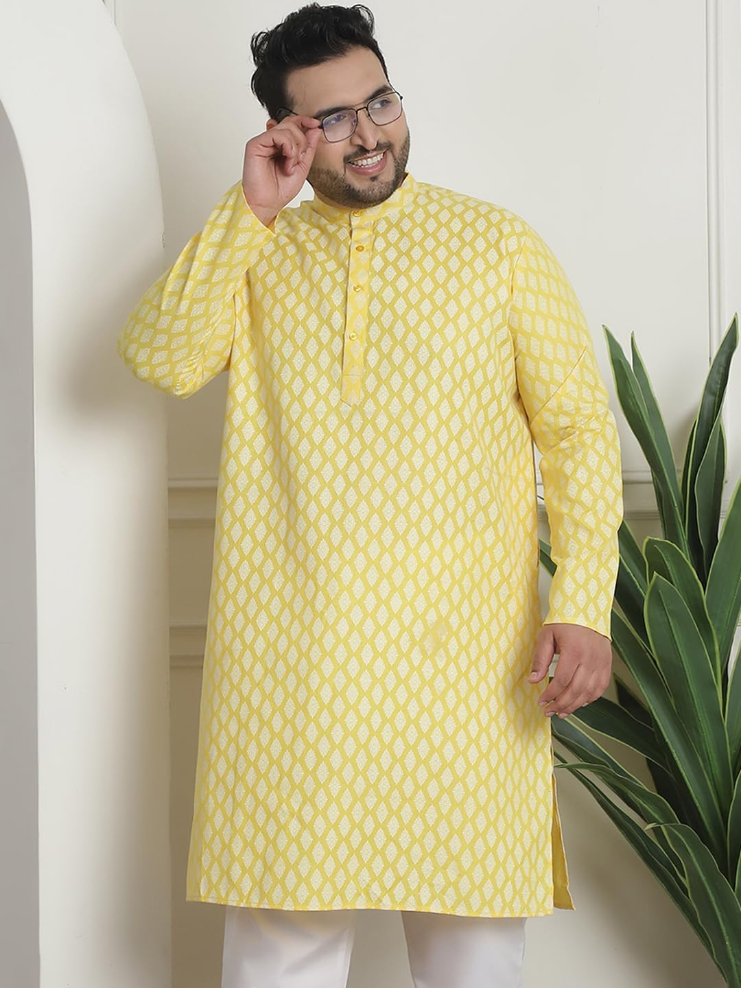 Sojanya PLUS (Since 1958) Men's Cotton Blend Printed Long Kurta