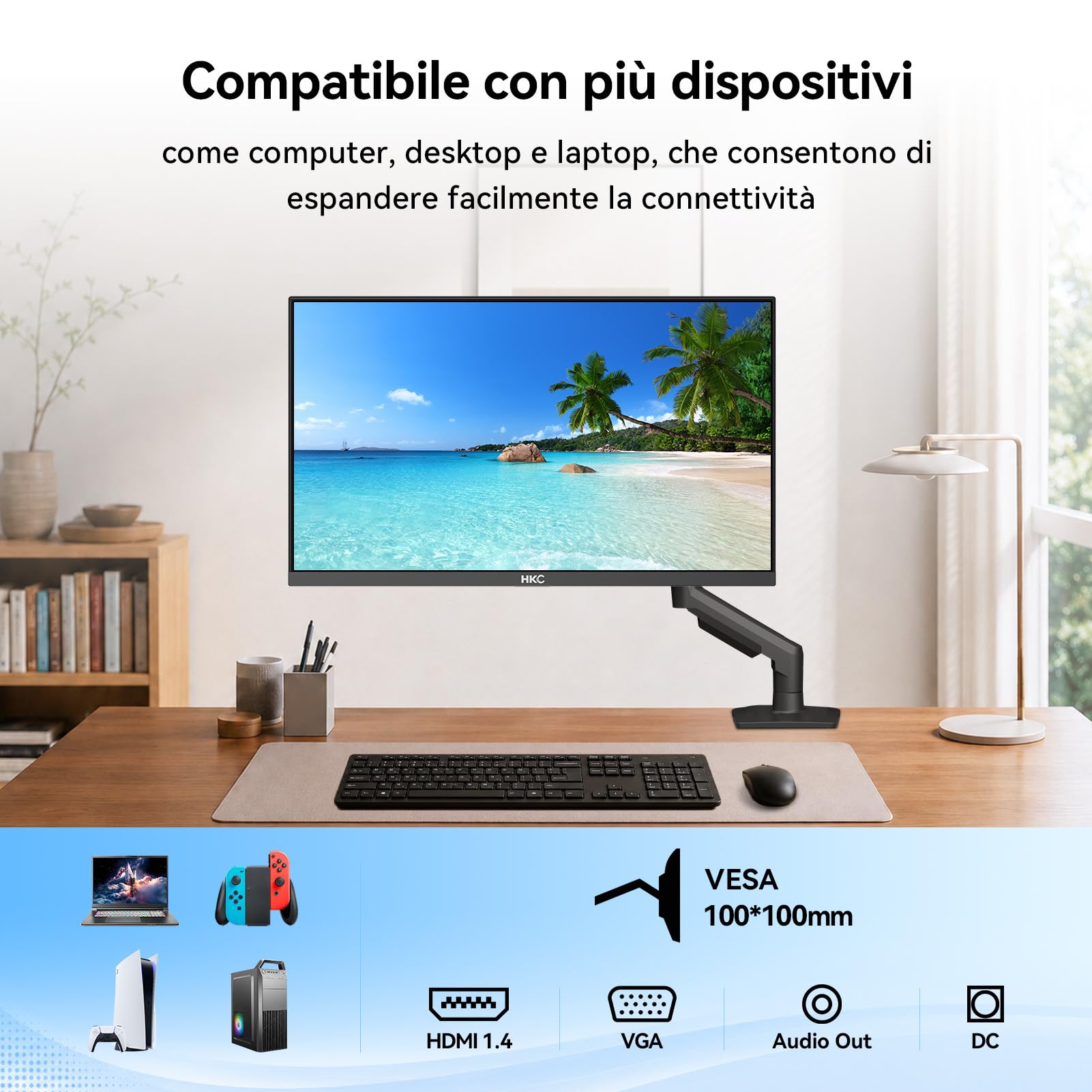 HKC 24 Pollici Full HD 1920x1080 Monitor Gaming, IPS 144Hz, Tempo di Risposta GTG 5ms, 99% sRGB, HDMI 1.4, Riduzione Luce Blu, Angolo di Visione 178°, Monitor per PC, Console e Ufficio