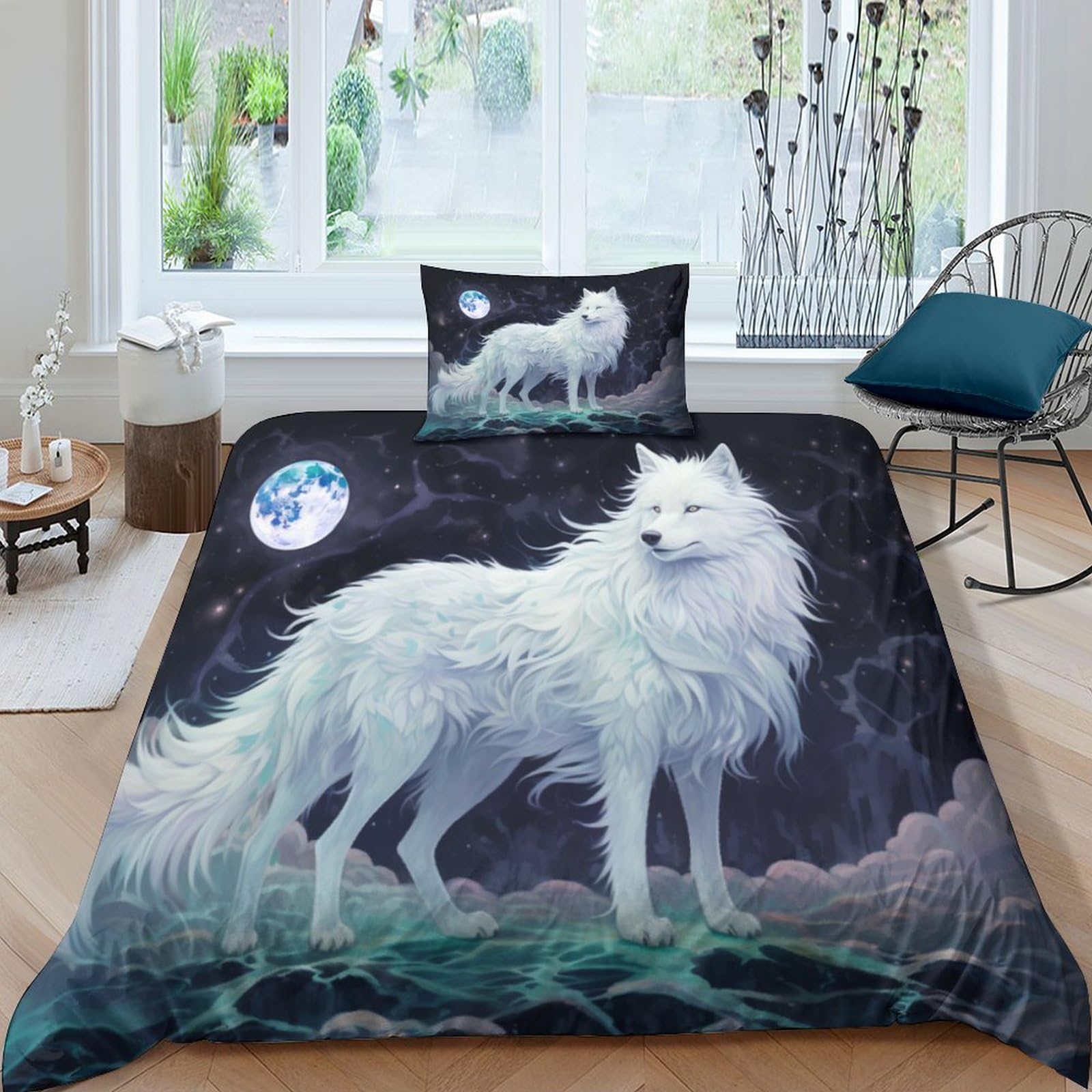 Housse de couette renard 3D en microfibre douce avec taie d'oreiller