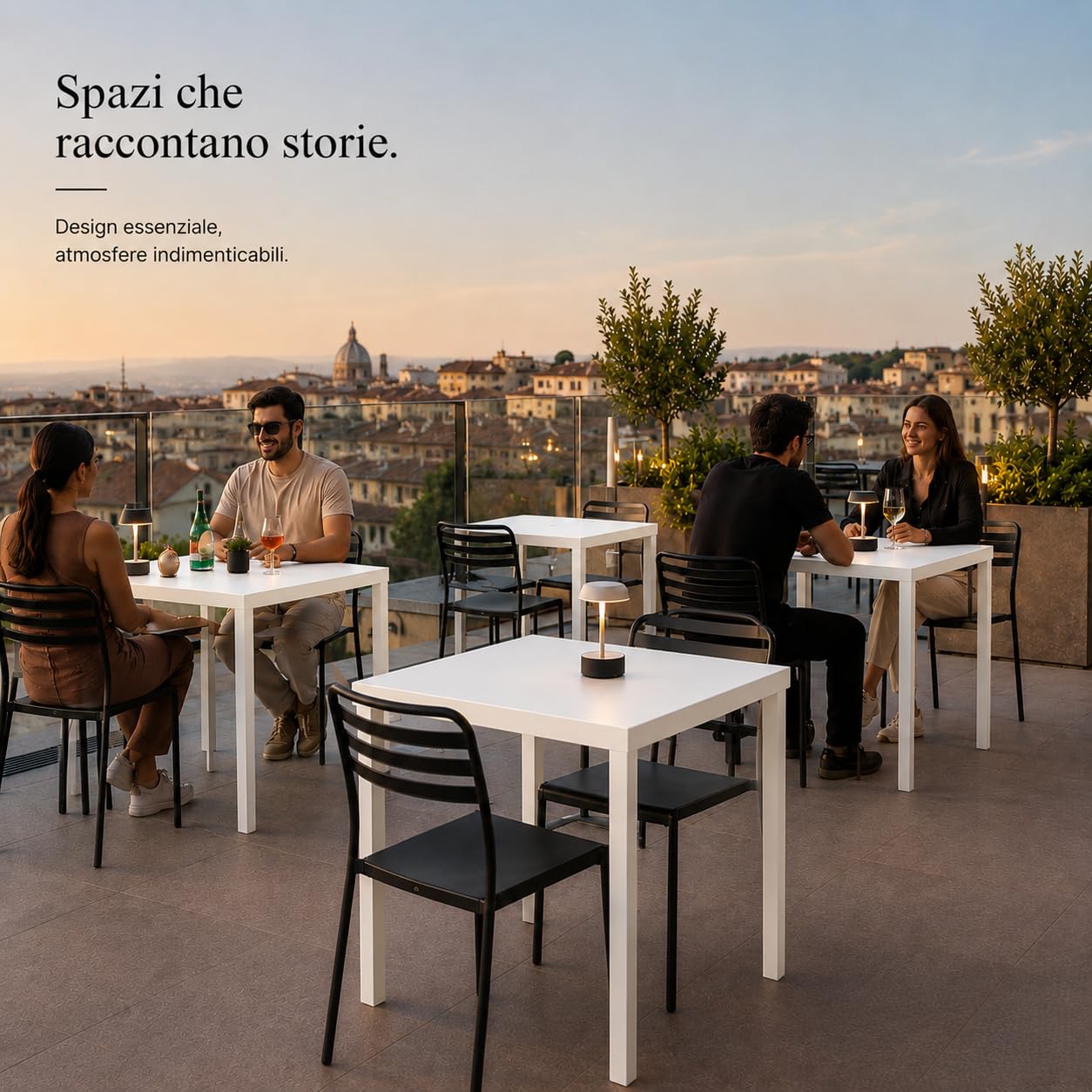 MA MAISON Tavolo Autolivellante da Esterno 70x70 cm - in Lamiera, da Giardino, da Balcone, da Bar, Smontabile, Design Moderno, Versatile, per 4 Persone, Resistente - Made in Italy (Bianco)
