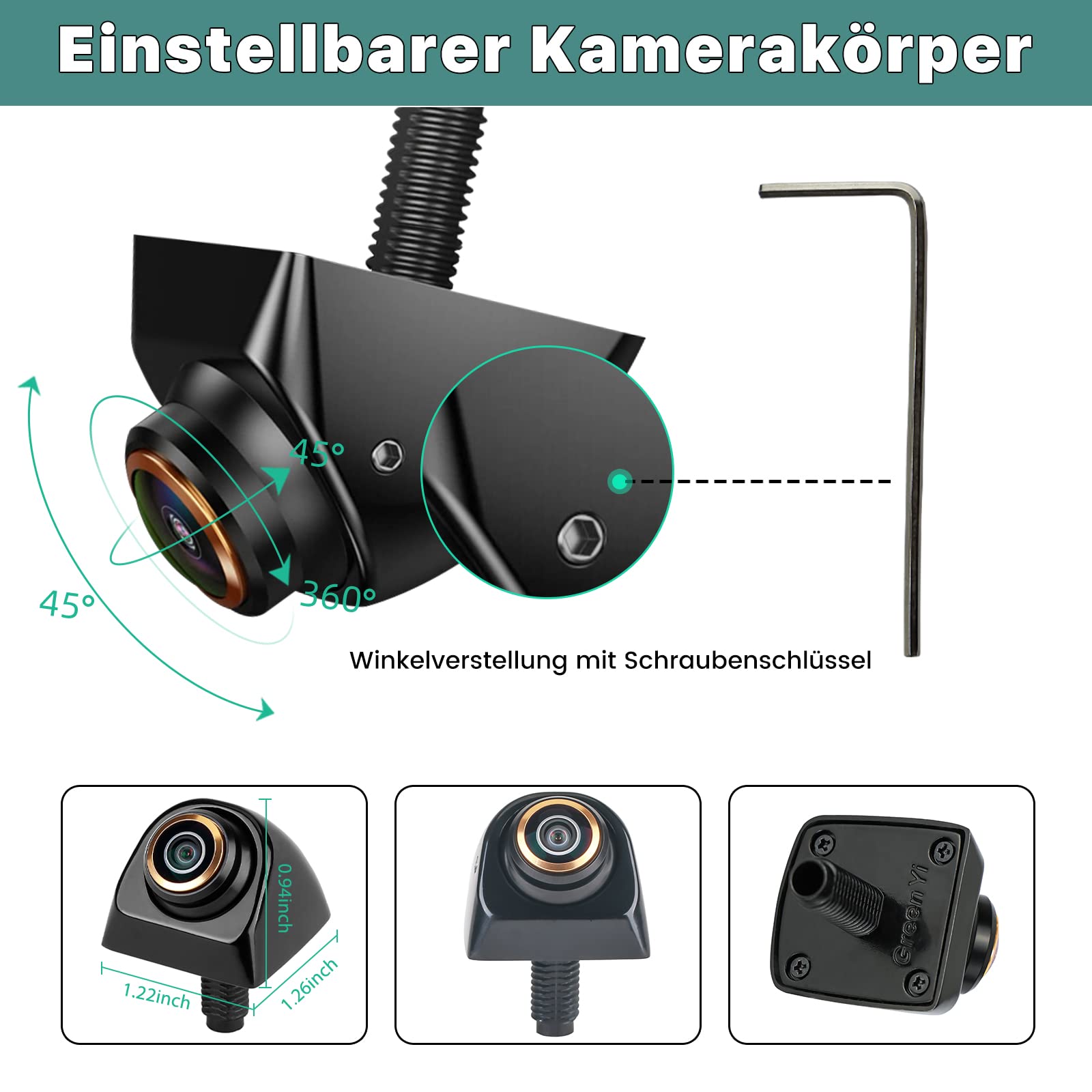 AHD 1080P Rückfahrkamera Funktioniert Nur mit Monitoren und Radio, die das AHD 1080P Videosignal Unterstützen, Rück/Seitenansicht Kamera, einstellbare Fischaugenlinse