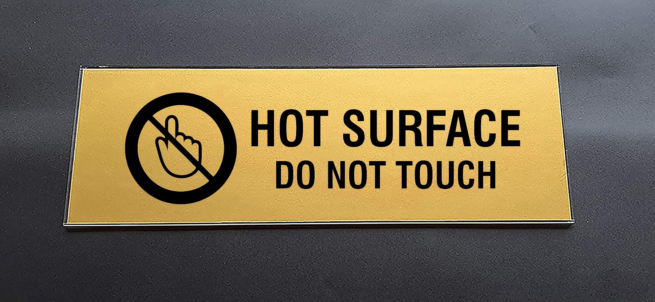 SIGNOOGLE® Hot Surace Do Not Touch Laminated Acrylic Sign Board Glass Plate Display for Office Hospital Signage Gold Black ( 25 x 9 cm)