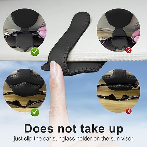 Miniatura 4 de Soporte para lentes de sol para visera solar de automóvil, clip magnético de cuero para gafas, soporte para anteojos de cuero cosido a mano, clip