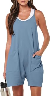 ANRABESS Rompers for Women Summer Casual Shorts Jumpsuits | Loose Fit Sleeveless Overalls, Adjustable Spaghetti Strap with Pockets, Beach Vacation Outfits, One Piece Jumpers Daily Wear
