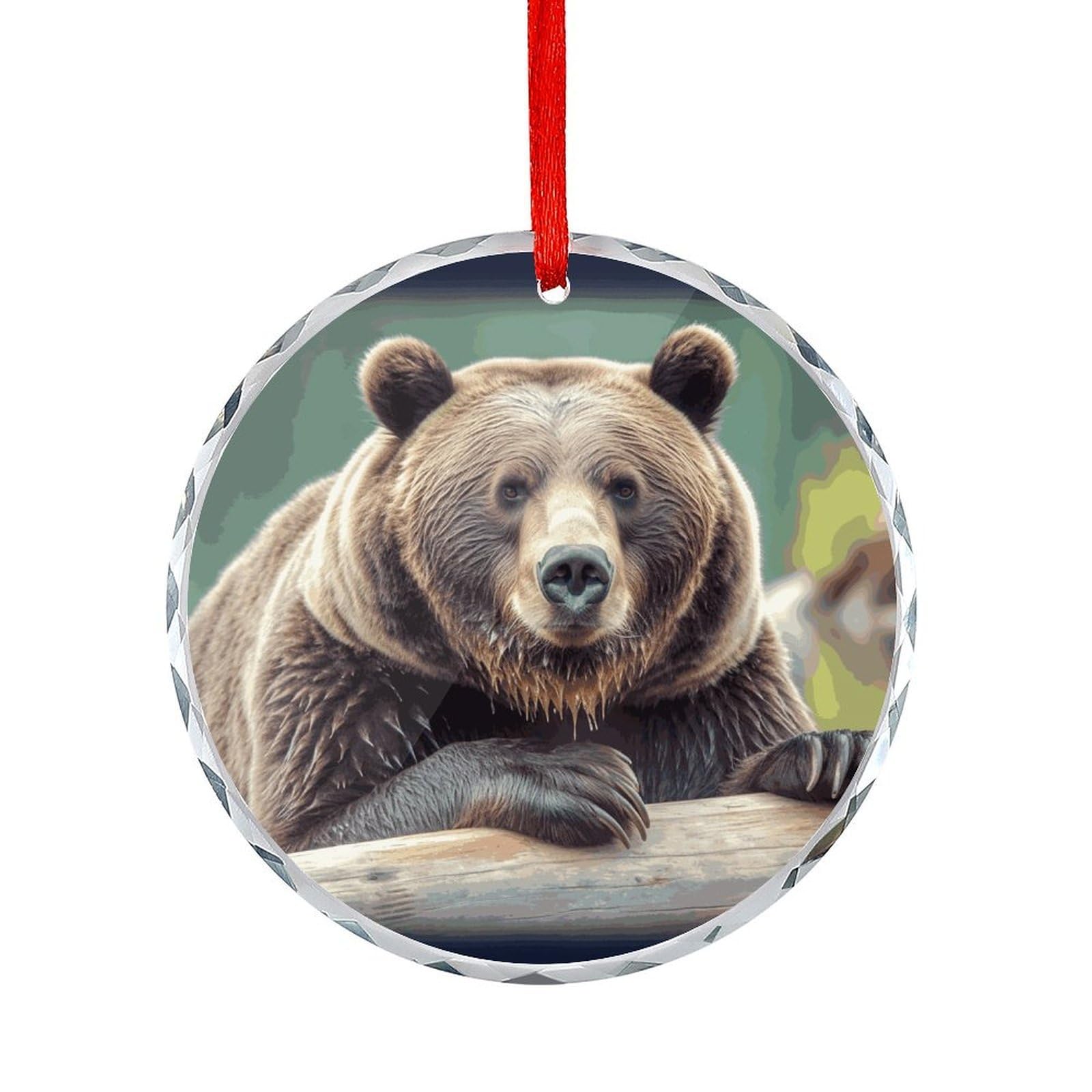 Btcowzrv Style Grizzly Bear Round Ornament Hanging Pendant Decor