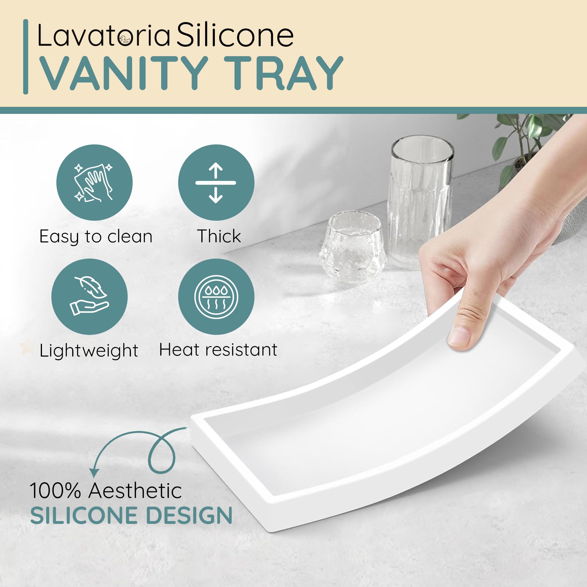 Silicone Countertop Tray – Small + Large Vanity Organizer for Bathroom, Kitchen, or Dresser – Holds Soap Bottles, Candles, Perfume, Jewelry, Keys – Modern, Non-Slip & Shatterproof