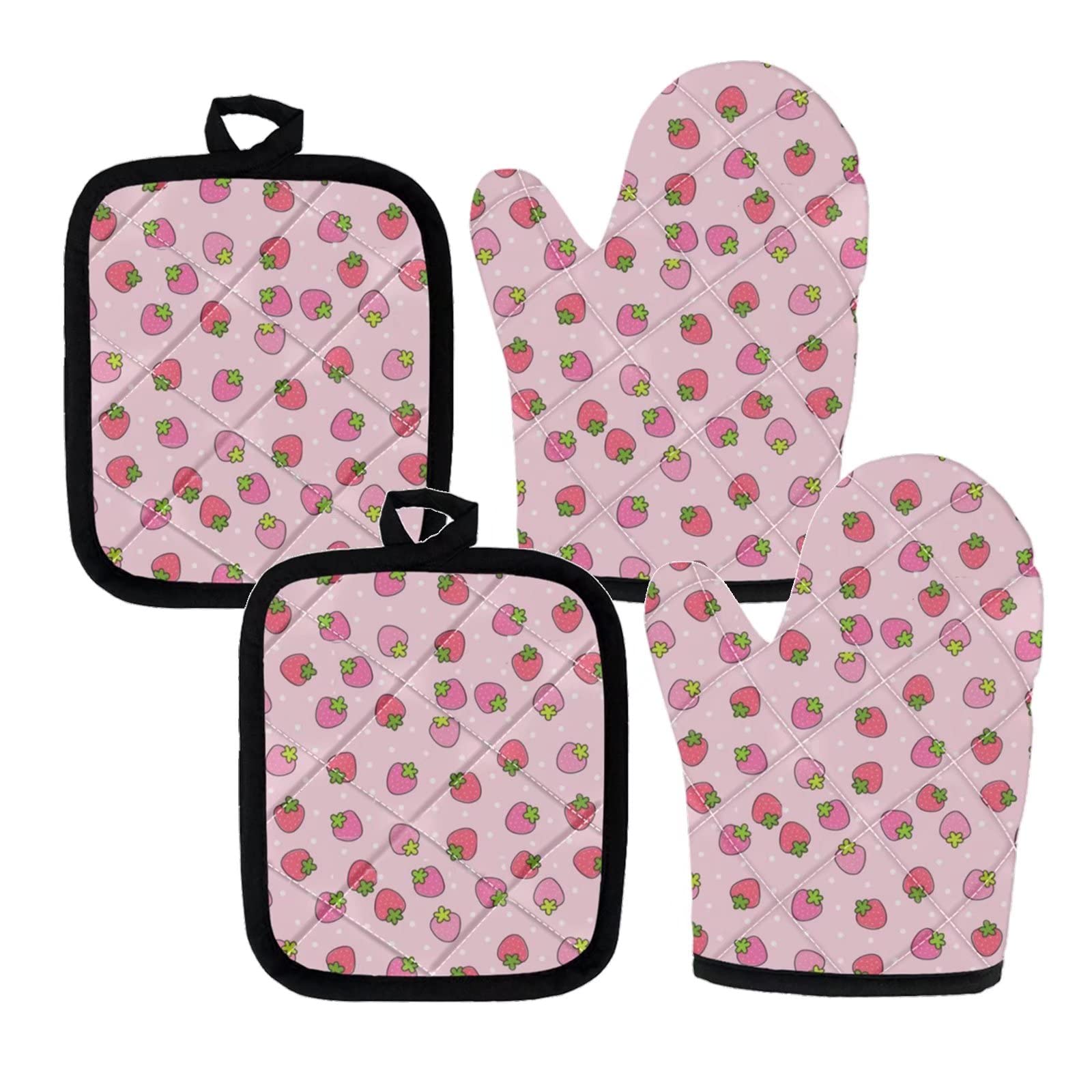 Maniques roses motif fraise idéales pour pâtisserie et grillade
