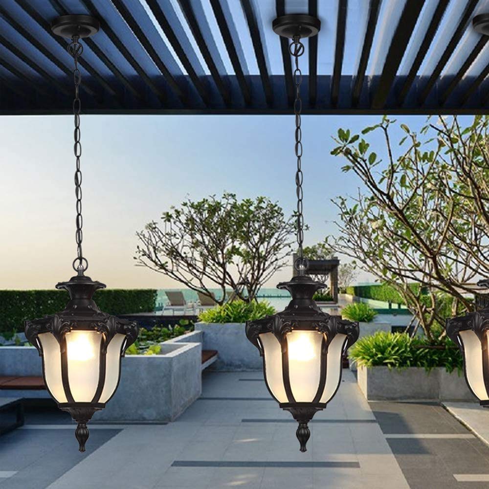 Lámpara colgante para exteriores Retro Black Industry Lámpara colgante a prueba de agua IP54 Lámpara colgante para exteriores Lámpara colgante ajustable en altura de vidrio de aluminio Jardín Balcón