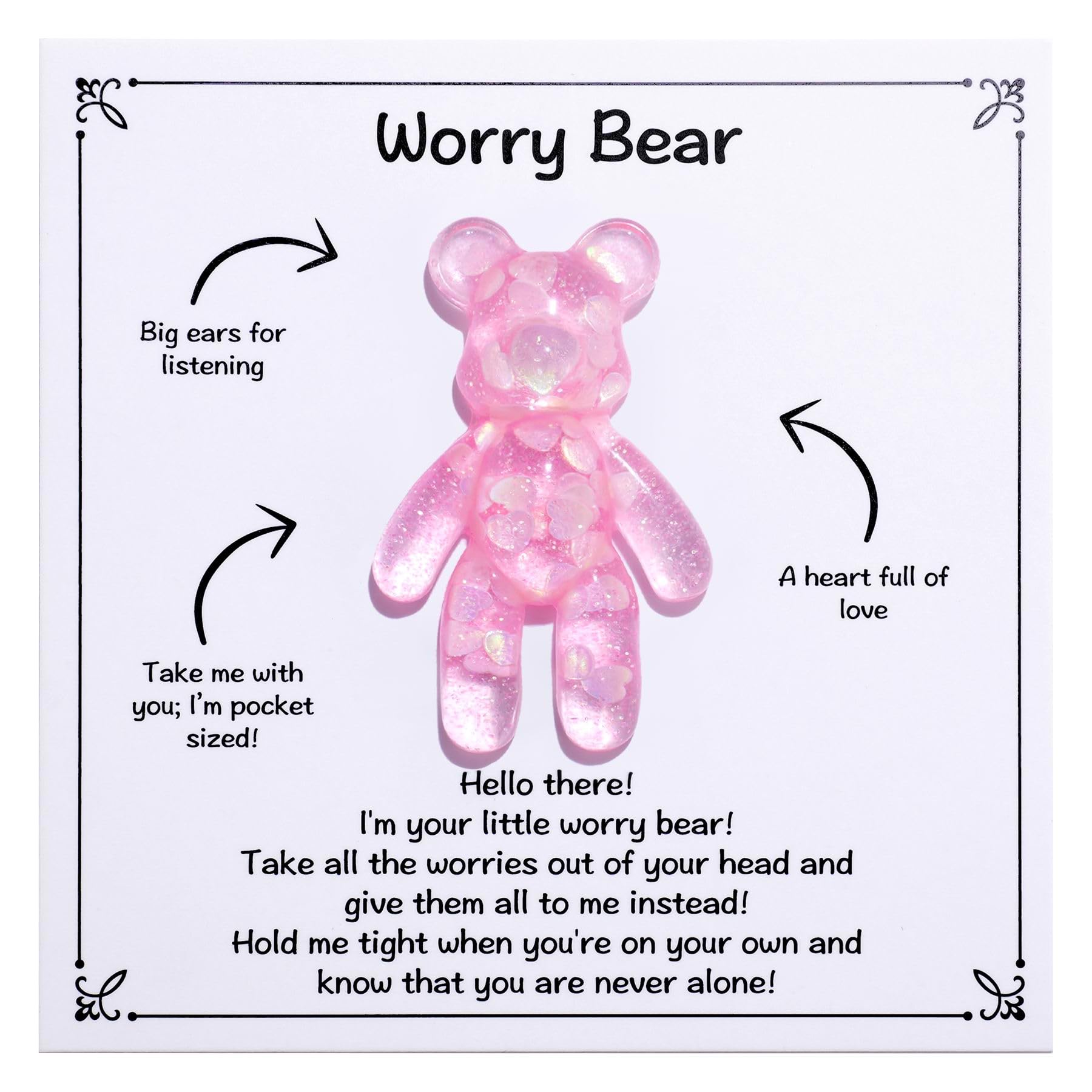 Aesnefe Pocket Worry Bear Hug, Anxiety Relief Keepsake, Mental Health Encouragement Gift, Emotional Support Token, Stress Comfort Gift for Adults, Pink