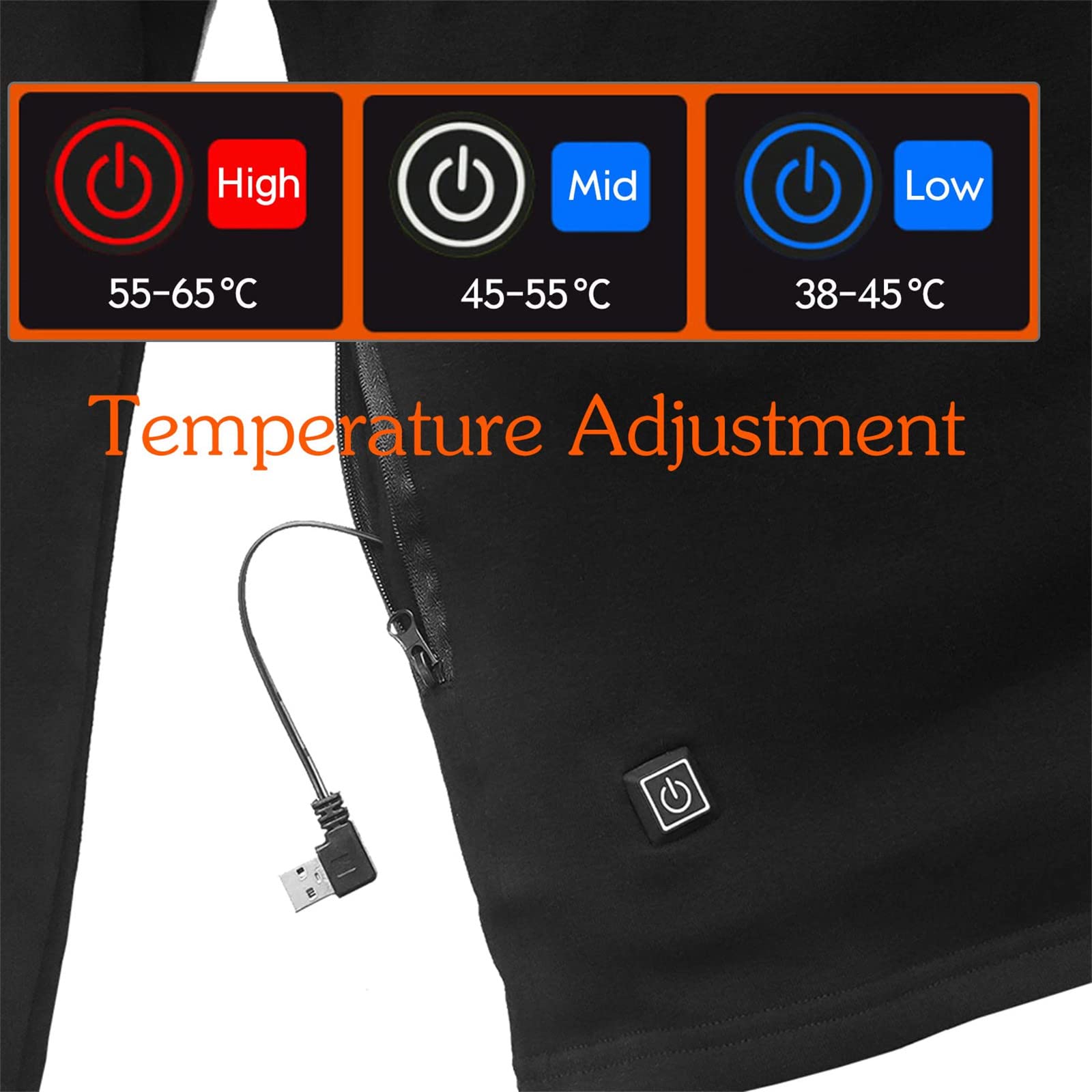 Biancheria Intima Termica elettrica riscaldata Camicia da Moto Set in Pile riscaldante T-Shirt e Pantaloni riscaldati elettrici USB per l'inverno all'aperto (Nero 3XL) (Nero XL)