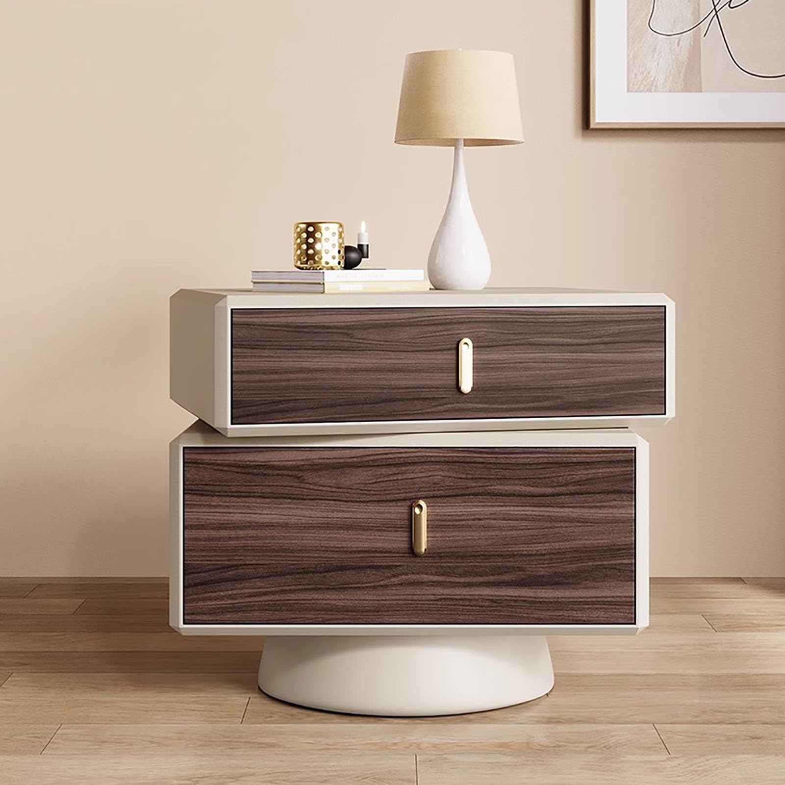 SXZenSpace Modern Rotatable Nightstand,Creative Bedside Table Durable Wood Top End Side Furniture Required for Bedroom Halway,H,50x40x50cm(20x16x20inch)