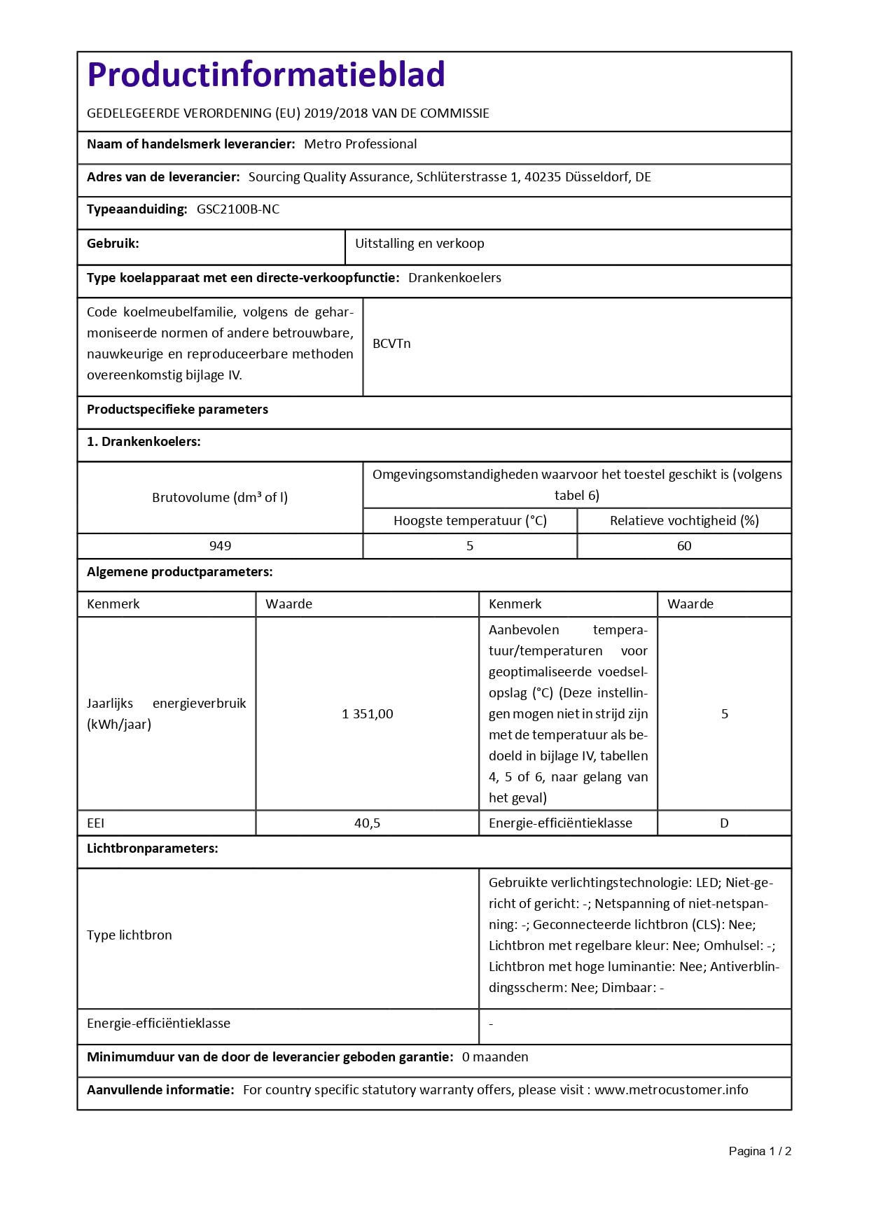 METRO Professional Vitrine Réfrigérée Double/Réfrigérateur Double à Boissons GSC2100B-NC, Acier/Aluminium/Verre,120 x 72,5x 206,6 cm, 949 L, Froid Ventilé, Roulettes & Serrure, Noir
