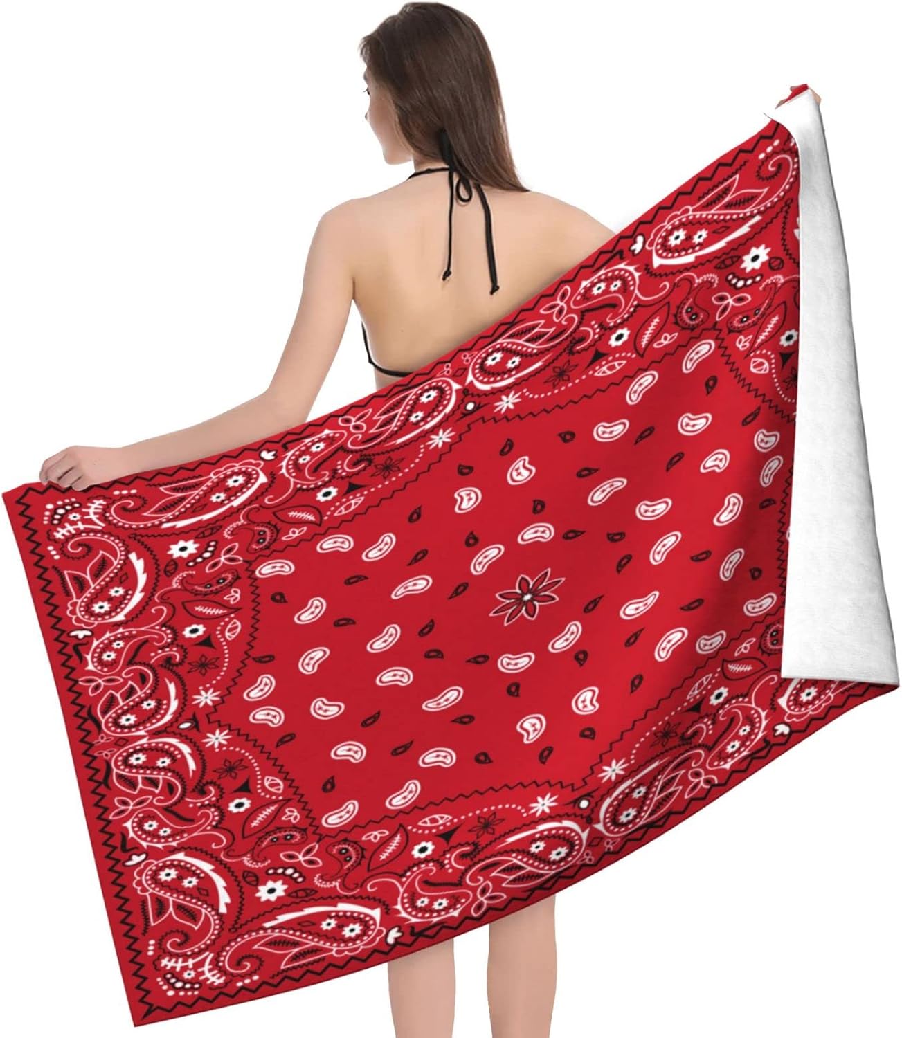Paisley Red Bandana Sand Free Beach Towel Absorbent Bath Towel Large Hand Towels For Swimming Bathroom Spa Pool