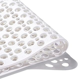 Mantto Nonslip Bath Tub Shower Mat with Suction Cups, Extra Soft TPE Bath Mat for Kids, Bathtub Bathroom Mats, Machine Washable, Smooth/Non-Textured Tubs Only, 35L x 16W Inch(White)
