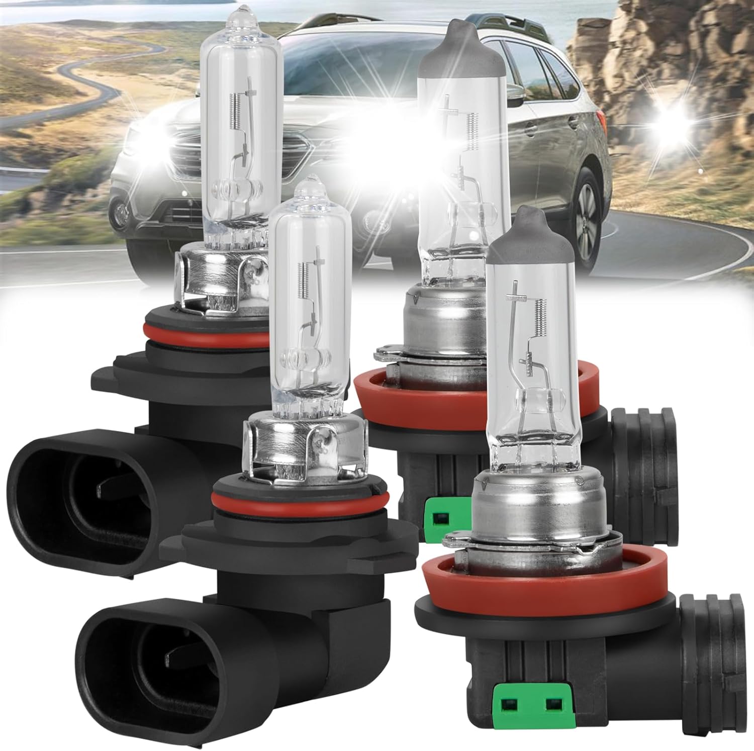 Fit for Outback 2015-2019 Halogen Headlight Bulbs,9005 High Beam + H11 Low Beam Halogen Headlight Bulbs Headlamp Replcement Bulb Kit,Plug and Play,Warm White,Pack of 4