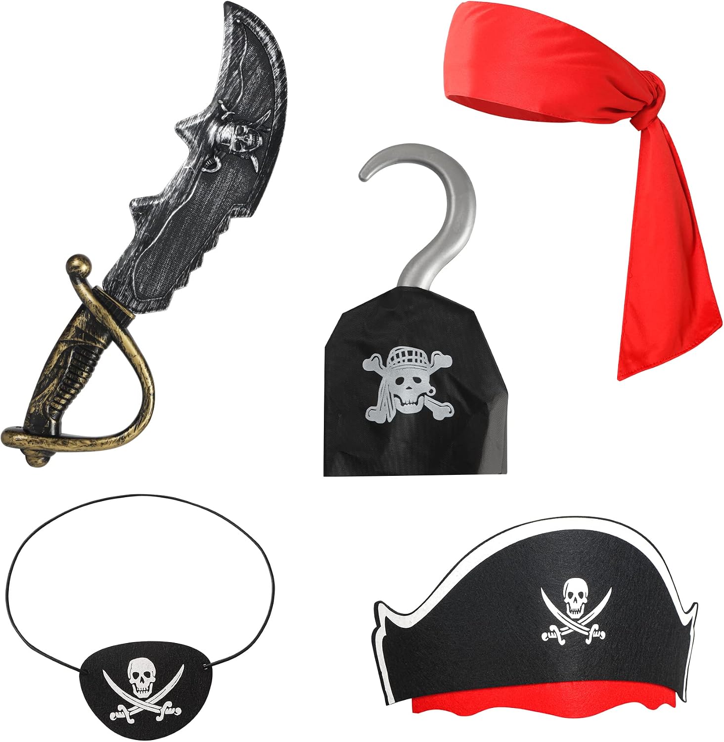 xutengy 5Pcs Pirate Accessories Halloween Costume，Halloween Party Favor Supplies Include Tie Headband Pirate Hat ，Black Pirate Eye Patch for Kids Girls