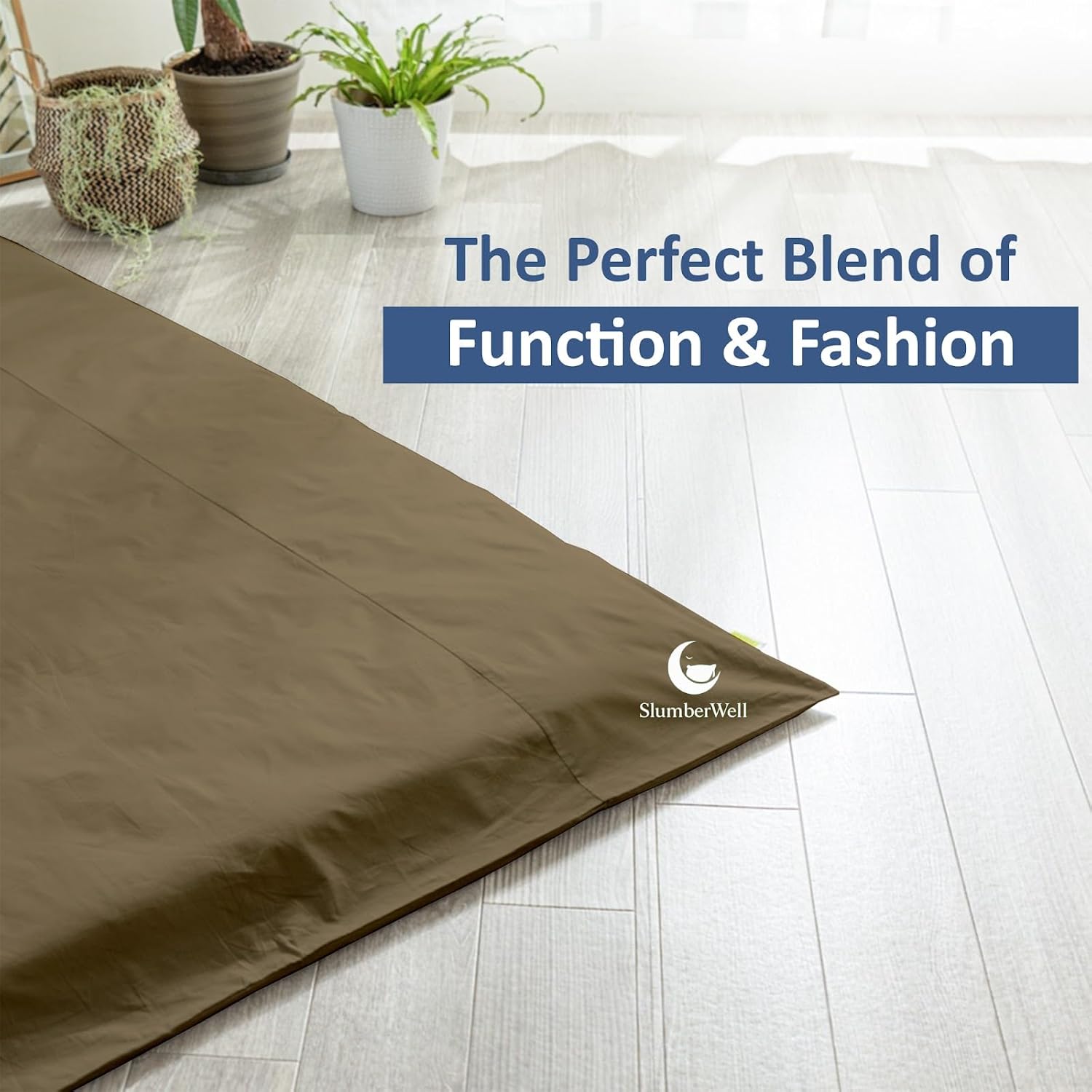 100% Cotton Full XL Size Zippered Futon Cover, Japanese Shikibuton Mattress Protector, Removable & Machine Washable Futon Slipcover, Taupe Solid