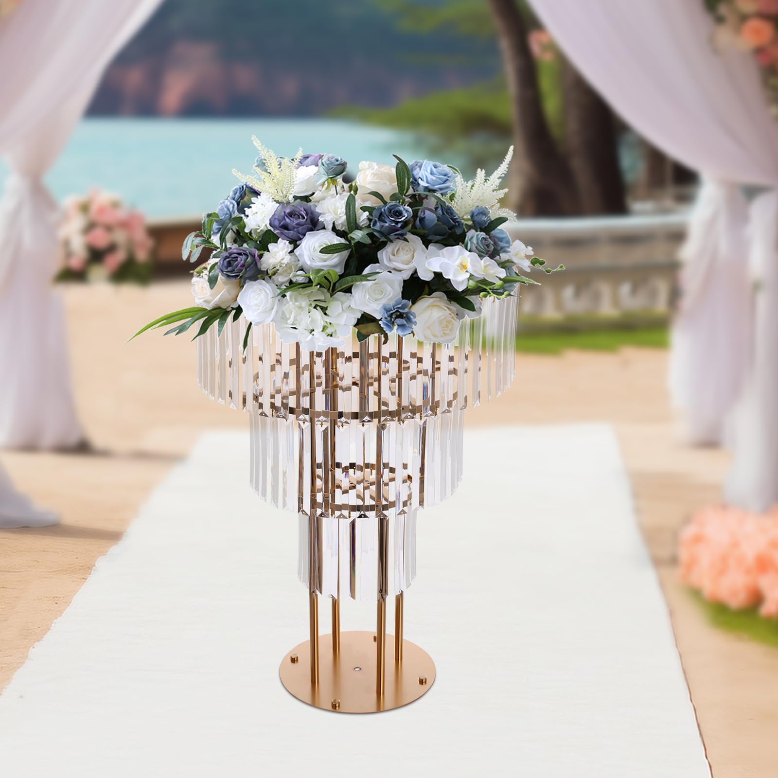 Kristall BlumenstäNder Gold,3 Etagen BlumensäUle Mit Rundem Sockel | Freistehender HochzeitsstäNder FüR Blumenarrangement, Dekoration Aus Eisen FüR Hochzeit, Party & Veranstaltung