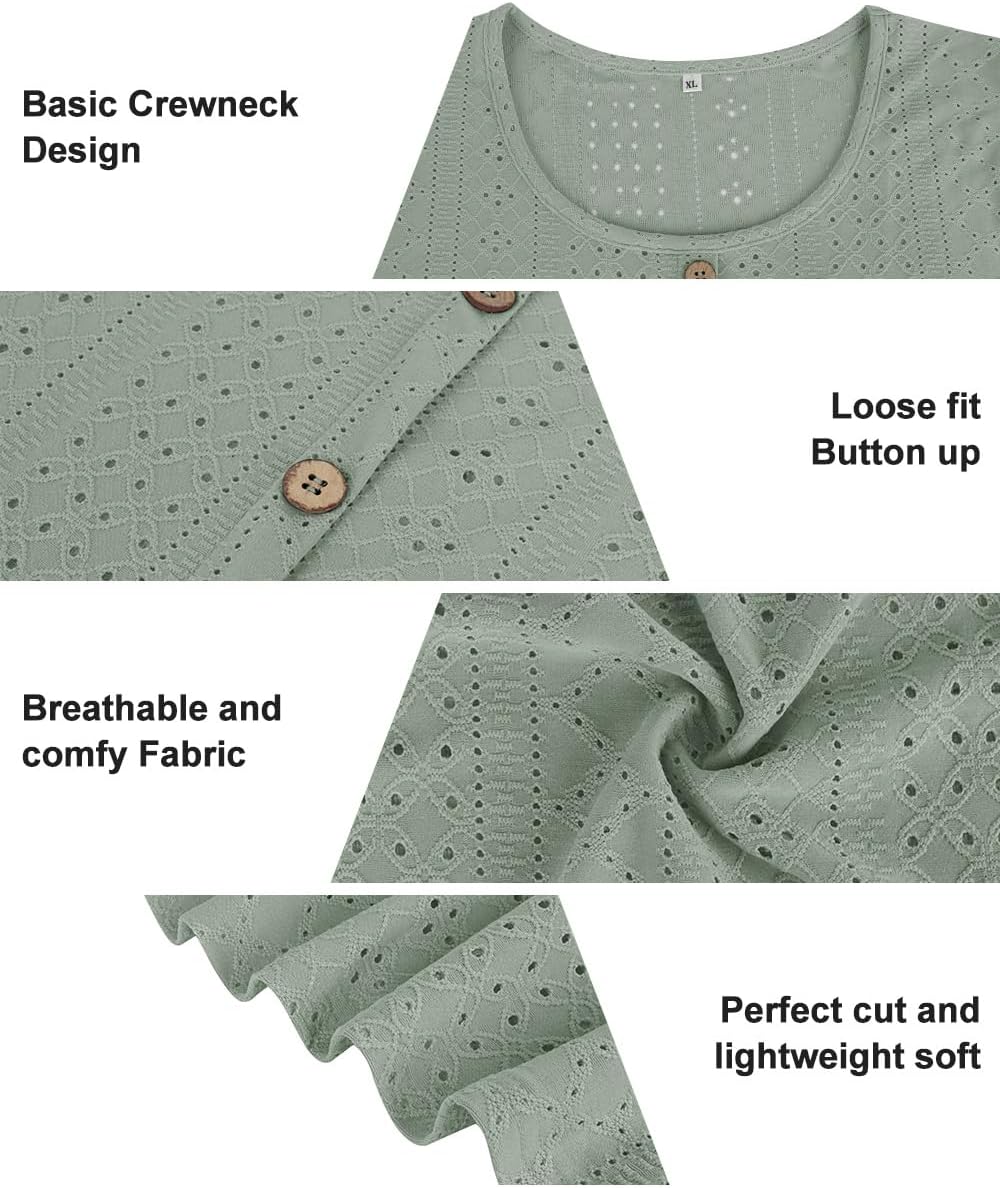 RITERA Plus Size Tops for Women Crewneck Neck with Button Up Short Sleeve Embroidery Henley Tshirt Casual Basic Shirt XL-5XL - Image 7