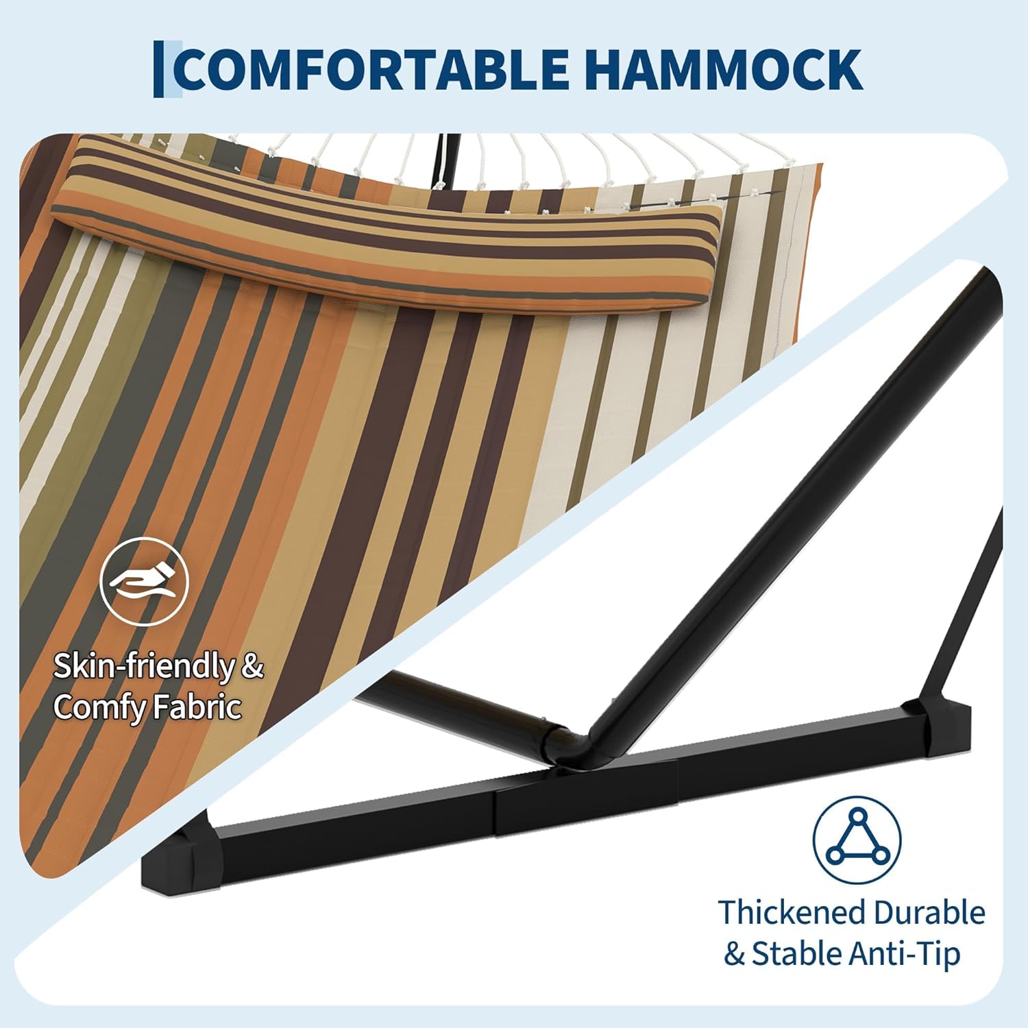GarveeLife 2 Person Double Hammock with Stand and Pillow - 450 Lbs Capacity Heavy Duty Hammock with Balance Rope, Large Outdoor Hammock for Patio Backyard Poolside